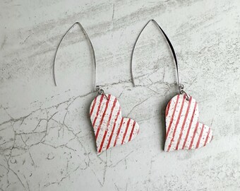 Vintage Red Striped Cork Dangle Earrings, Trendy Valentine Earrings,  Striped Cork Earrings