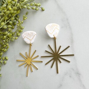 White Stamped Polymer Clay Earrings: Beachy Island Style