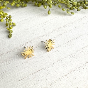 Gold Sun Stud Earrings: 12mm Sunburst Design