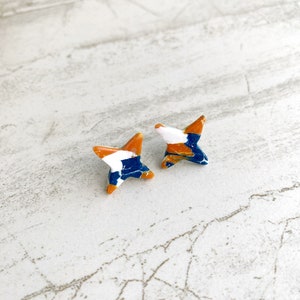 UVA Stud Earrings, University of Virginia Earrings, Marbled Navy and Orange Clay Studs Star