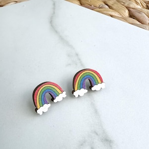 Rainbow Wood Stud Earring
