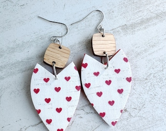 Valentine Heart Cork and Leather Earrings, Trendy Valentine Earrings