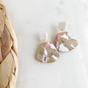 Pink and Neutral Clay Earrings