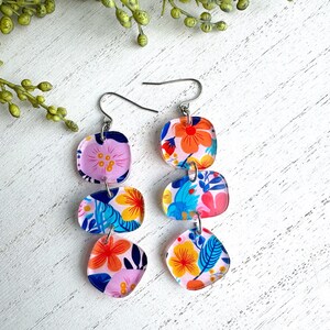 Floral Acrylic Dangle Earrings: Tropical Wildflower Jewelry