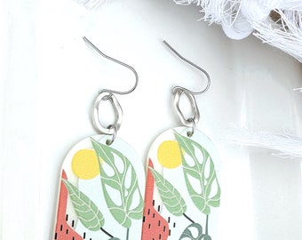 Monstera Acrylic Dangle Earrings