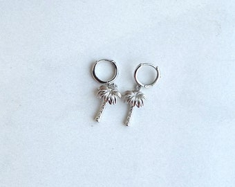 Silver Palm Tree Huggie Earring, Beach Huggie Earring, Palm Tree Earring,  Summer Huggie