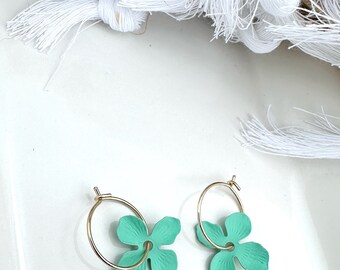 Gold Hoop Earrings with Flower