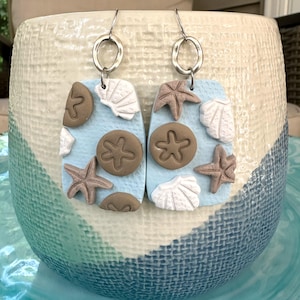 Textured Beach Shell Earrings: Handmade Polymer Clay Dangle Earrings