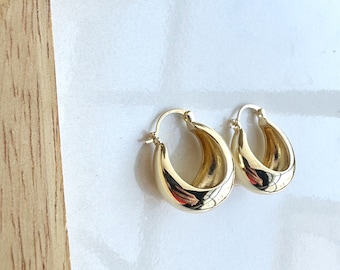 Gold Thick Hoop Huggie Earrings, Huggie Hoop Earrings, Gold Huggie Earrings