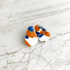 UVA Stud Earrings, University of Virginia Earrings, Marbled Navy and Orange Clay Studs teardrop