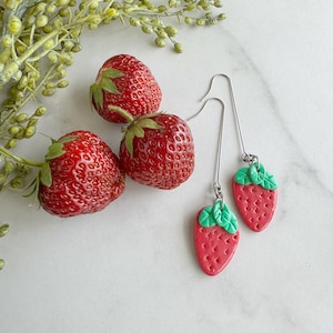 Strawberry Clay Earrings: Handmade Fruit Jewelry