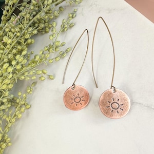 Stamped Sun Earrings: Handmade Summer Dangle Earrings