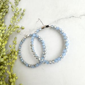 Blue Faceted Beaded Hoop Earrings