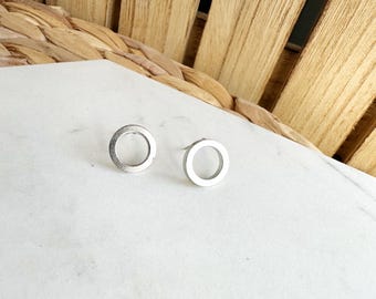 Silver Circle Stud Earrings: Hollow Everyday Studs