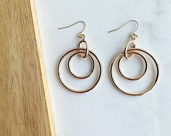 Gold Hoops Earring, Double Gold Hoop Earring, Gold Two Hoop Earrings