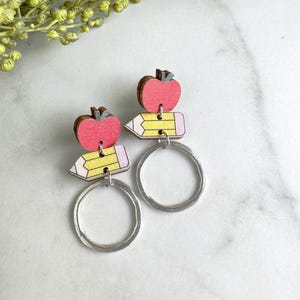 Apple and Pencil Teacher Earrings, Teacher Earrings, Back to School Earrings, Teacher Appreciation Earrings