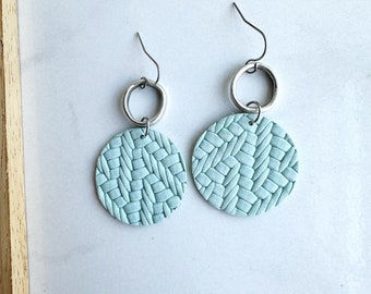 Textured Leather Dangle Earrings, Summer Leather Earrings, Summer Embossed Earrings, Robin Egg Blue Earrings