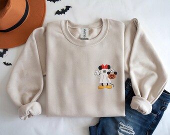 Disney Embroidered Minnie Mouse Halloween Sweatshirt, Pumpkin Cozy Halloween Hoodie, Spooky Season Disney Gift, Cute Minnie Pumpkin Crewneck