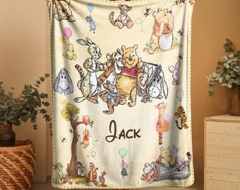 Vintage Winnie the Pooh Blanket, Pooh and Friends Blanket, Custom Name Blanket, Baby Blanket, Baby Shower Gift,Winnie the Pooh Gift