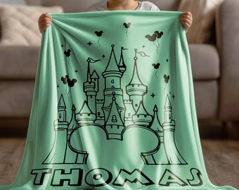 Custom Disney Mickey Castle Blanket, Mickey Balloon Blanket, Personalized Name Blanket,Disney Magical Gift for Kids, Baby, Mom, Family
