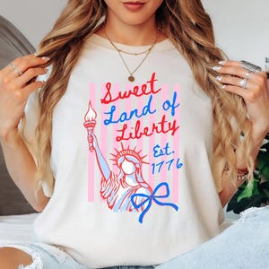 Comfort Colors® Sweet Land of Liberty Shirt, USA 250 Striped Shirt,Patriotic Fourth of July Tee, American Flag Stripes Shirt,Vintage USA Tee image 1