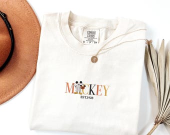 Comfort Colors® Cute Mickey Est 1928 Embroidery Shirt, Vintage Disney Embroidered Tee, Disney World Vacation Outfit,Classic Mickey Mouse Fan