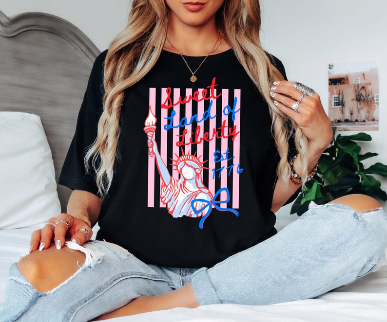 Comfort Colors® Sweet Land of Liberty Shirt, USA 250 Striped Shirt,Patriotic Fourth of July Tee, American Flag Stripes Shirt,Vintage USA Tee image 3