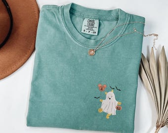 Comfort Colors® Disney Halloween Ghost Bear Embroidery Shirt,Mickey Balloon Spooky Season Tee,Cute Fall Disney Park Tee,Pooh Halloween Shirt
