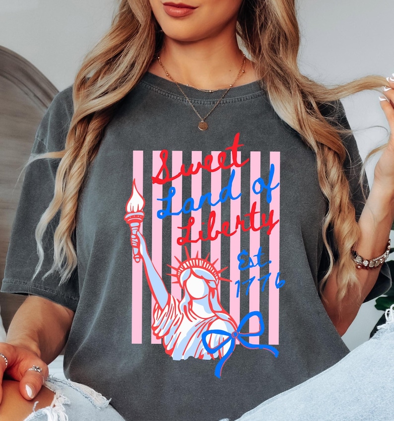 Comfort Colors® Sweet Land of Liberty Shirt, USA 250 Striped Shirt,Patriotic Fourth of July Tee, American Flag Stripes Shirt,Vintage USA Tee image 2