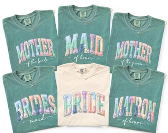 Comfort Colors® Faux Patchwork Bride Shirt, Matching Bridal Party Shirts, Bridesmaid Maid of Honor Matron of Honor Bachelorette Tee