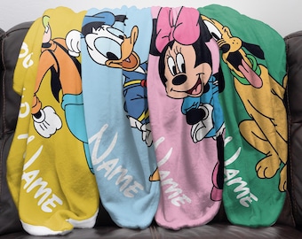 Custom Mickey and Friends Name Blanket, Personalized Mickey Inspired Throw, Goofy Blanket,Kids Disney Themed Bed Blanket,Cute Character Gift