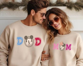Custom Disney Mom and Dad Sweatshirt, Disney Family Trip Shirts,Mickey Dad Shirt,New Mom Disney Shirt,Disneyworld Crewneck,Disneyland Hoodie