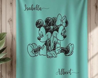 Personalized Mickey & Minnie Love Blanket with Names, Custom Couple Throw, Disney Wedding Gift, Anniversary Valentine Blanket