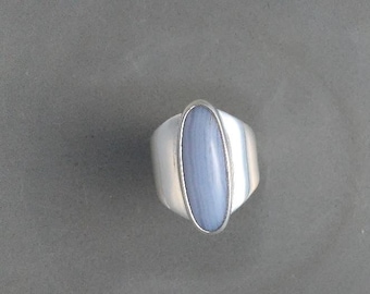 Blue Lace Agate Sterling Silver Ring- CHOOSE YOUR STONE!  -State Stone of Nebraska Wide Band with Narrow Stone