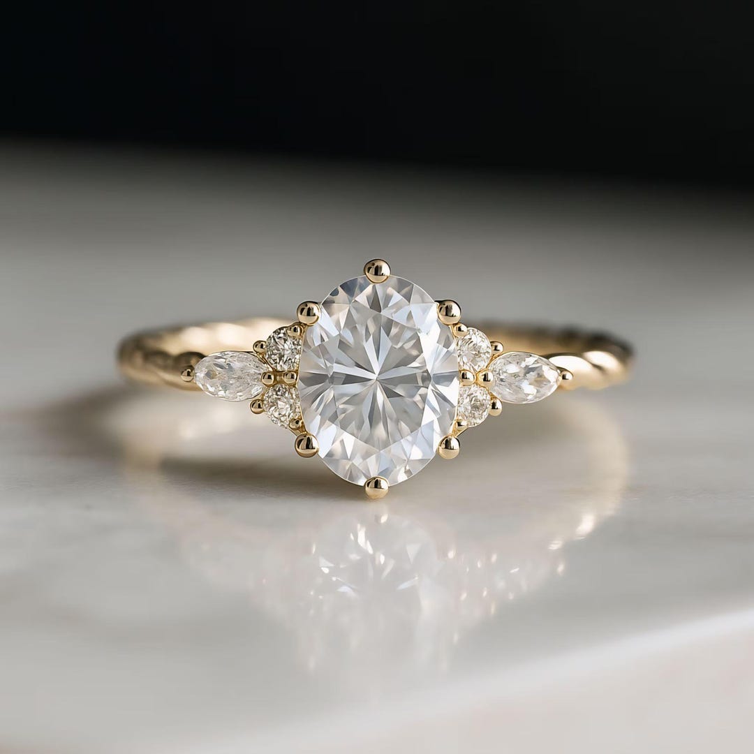 2CT Oval Cut Moissanite Engagement Ring 14K Solid Yellow Gold Twisted ...