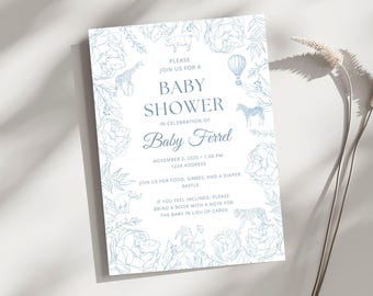 Vintage Baby Shower Invitation Template | Customizable Neutral Invite | Instant Download Canva Template