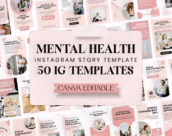 Mentale Gesundheit Instagram Story Vorlagen | Bearbeitbare Canva-Vorlagen | Wellness & Self-Care Social Media Paket