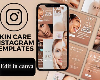 Skin Care Social Media Templates | Editable Canva Instagram Pack | Beauty & Wellness Marketing Kit