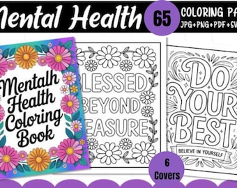 Livro de colorir para saúde mental | Afirmações positivas, alívio do estresse (PDF)