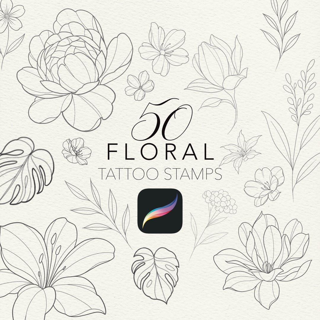 50 Floral Tattoo Procreate Brushes - Etsy