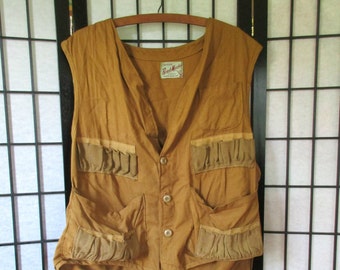 Vintage Brush Master Classic Hunting Vest Cloth and Canvas Button Down 46 Chest Dark Tan Ochre Medium M