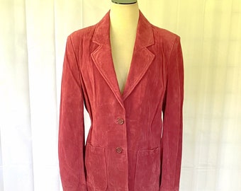 Vintage 1970s DEAD STOCK Suede Jacket by Deerskin Trading Post Dark Pink Rose Tailored Blazer 39 Womens M L NWT New with Tag