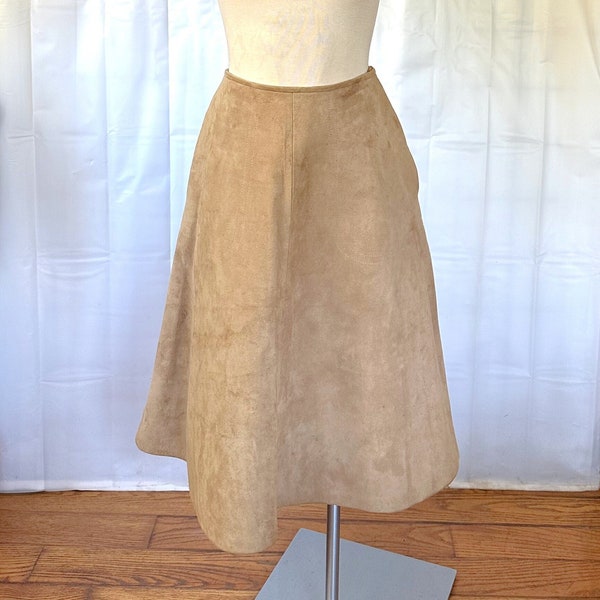 Vintage Suede Skirt by Sills A Bonnie Cashin Design 1960s 1970s 25 Inch Waist M Medium Camel Color Dead Stock NWT Aline