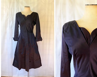 Vintage 1950s Navy Blue Cocktail Dress 39 Bust Party Frock New Look 28 Inch Waist M L Fit and Flare