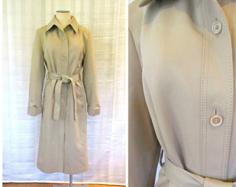 Vintage Trench Coat 1960s 1970s Forecaster of Boston Rain Coat 38 Bust L XL Beige Khaki Single Breasted Outerwear