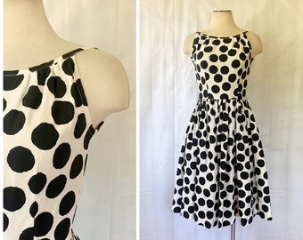 Vintage Ilene Ricky 1950s 1960s Party Dress Dead Stock Black White 32 Bust Cotton Pique with Large Dot Pattern XS S
