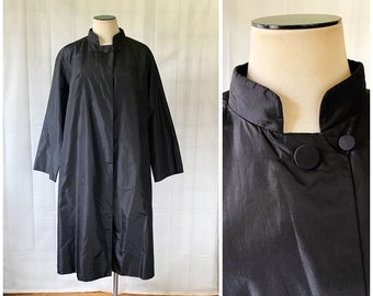Vintage Silk Coat by Norman J. Lawrence 1960s 1970s Black Cocktail Trapeze Coat 44 Extra Large Outerwear L XL