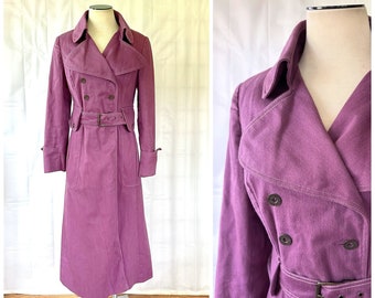 Vintage Mod Trench Coat Purple Cloth Jacket 1960s 1970s M 34 35 Bust Double Breasted Outerwear Wide Lapels