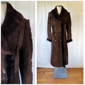 Vintage 1970s Suede Coat Dark Brown Midi Double Breasted With - Etsy