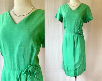 Vintage 1950s Dress Melwine of Miami Spring Green Short Sleeve Day Frock 42 Extra Large